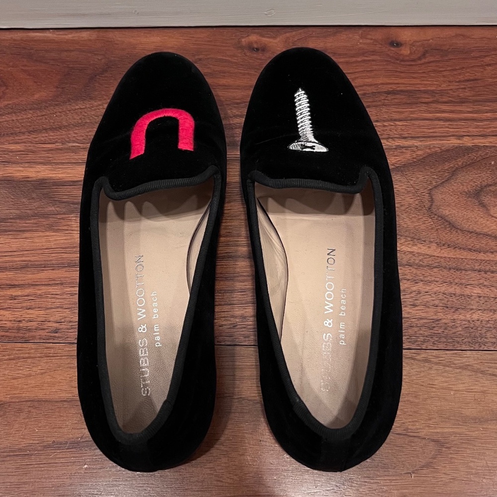 Stubbs & Wootton "Screw You" College Slippers in Black Velvet - Picture 2 of 3